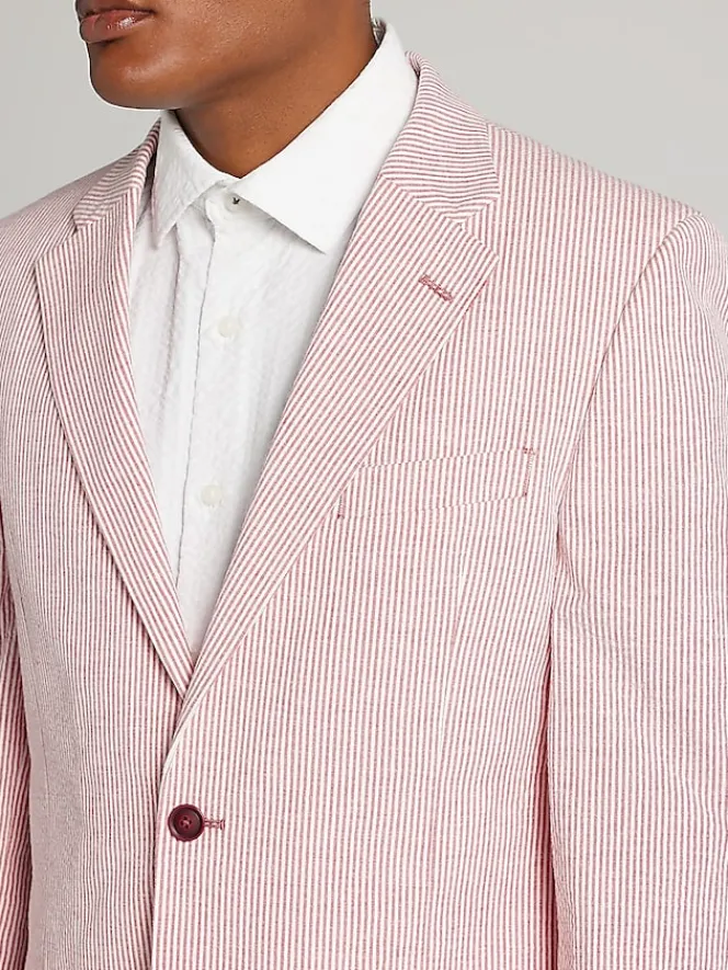 Sport Coats|Sport Coats-Nautica Modern Fit Seersucker Sport Coat Red Seersucker