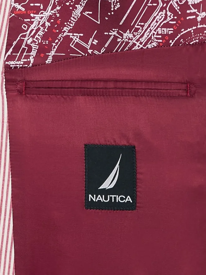 Sport Coats|Sport Coats-Nautica Modern Fit Seersucker Sport Coat Red Seersucker