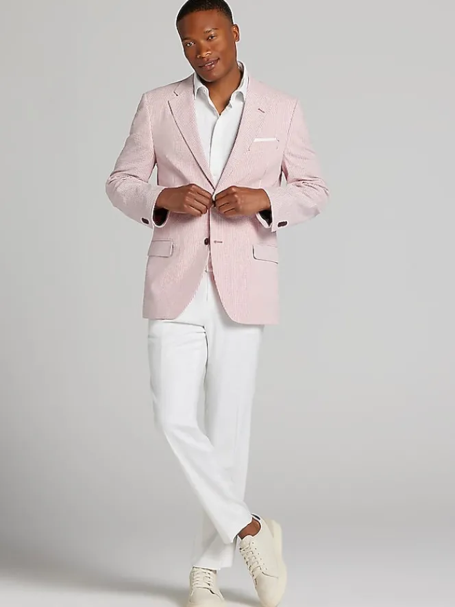 Sport Coats|Sport Coats-Nautica Modern Fit Seersucker Sport Coat Red Seersucker