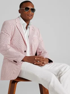 Sport Coats|Sport Coats-Nautica Modern Fit Seersucker Sport Coat Red Seersucker