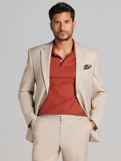 3-piece Suits|Suit Separates-Pronto Uomo Modern Fit Sharkskin Suit Jacket Tan Sharkskin