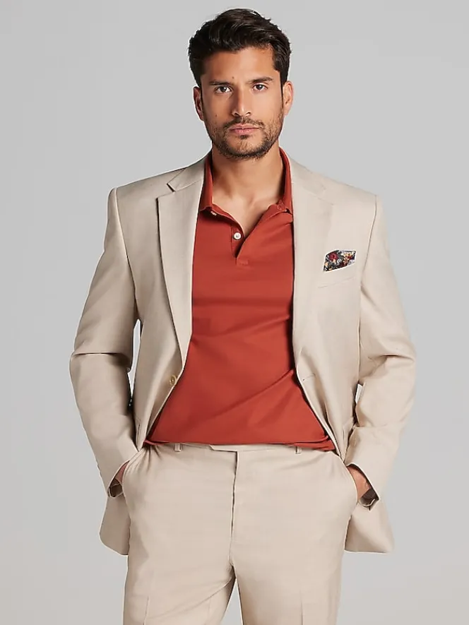 3-piece Suits|Suit Separates-Pronto Uomo Modern Fit Sharkskin Suit Jacket Tan Sharkskin