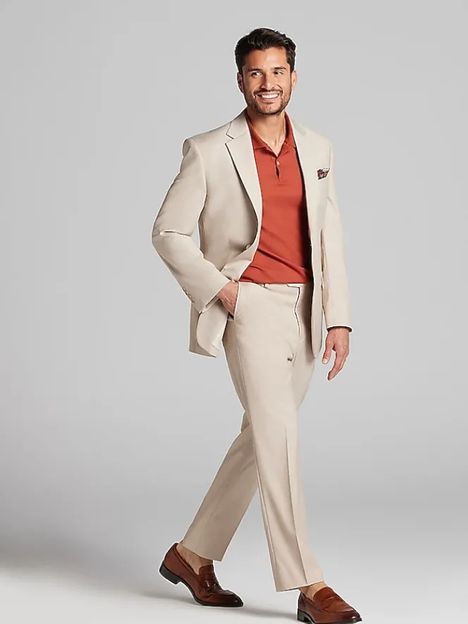 3-piece Suits|Suit Separates-Pronto Uomo Modern Fit Sharkskin Suit Jacket Tan Sharkskin