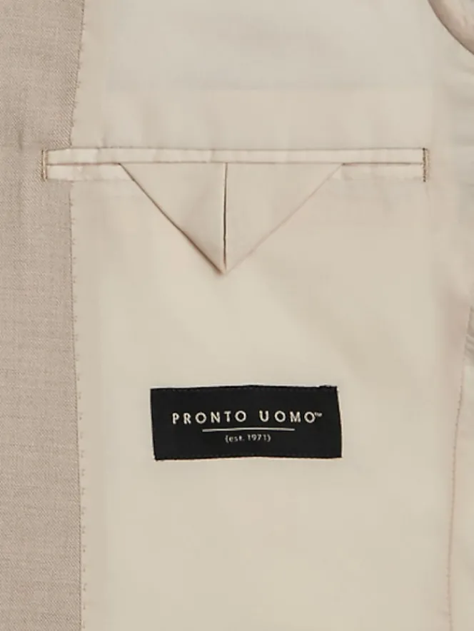 3-piece Suits|Suit Separates-Pronto Uomo Modern Fit Sharkskin Suit Jacket Tan Sharkskin