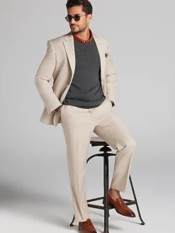 3-piece Suits|Suit Separates-Pronto Uomo Modern Fit Sharkskin Suit Jacket Tan Sharkskin