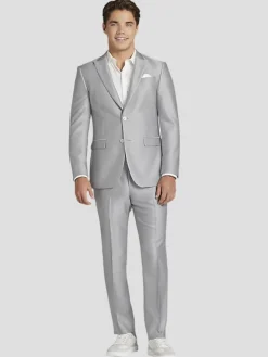 3-piece Suits|Suit Separates-Egara Modern Fit Shiny Suit Jacket Pewter Shiny