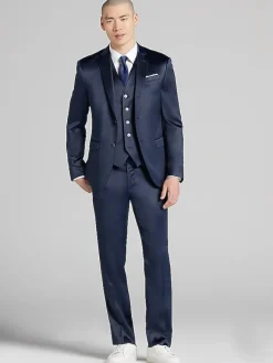 3-piece Suits|Suit Separates-Egara Modern Fit Shiny Suit Jacket Navy Shiny