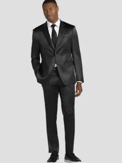 Suit Separates|3-piece Suits-Egara Modern Fit Shiny Suit Jacket Black Shiny