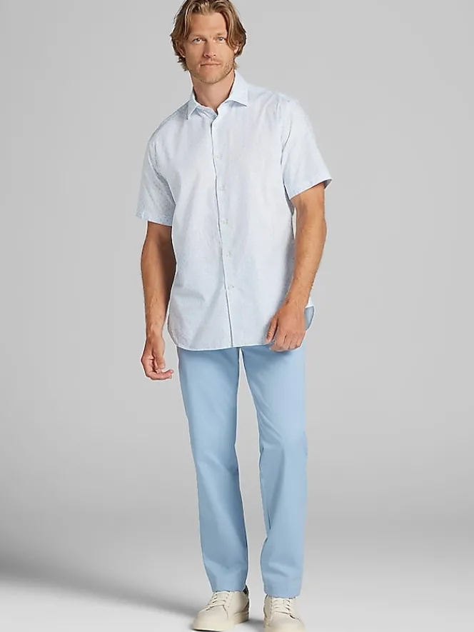 Casual Shirts|Button Up Shirts-Joseph Abboud Modern Fit Short Sleeve Button Up Shirt Light Blue
