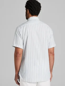 Button Up Shirts|Casual Shirts-Joseph Abboud Modern Fit Short Sleeve Button Up Shirt Light Blue/White