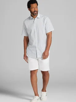 Button Up Shirts|Casual Shirts-Joseph Abboud Modern Fit Short Sleeve Button Up Shirt Light Blue/White