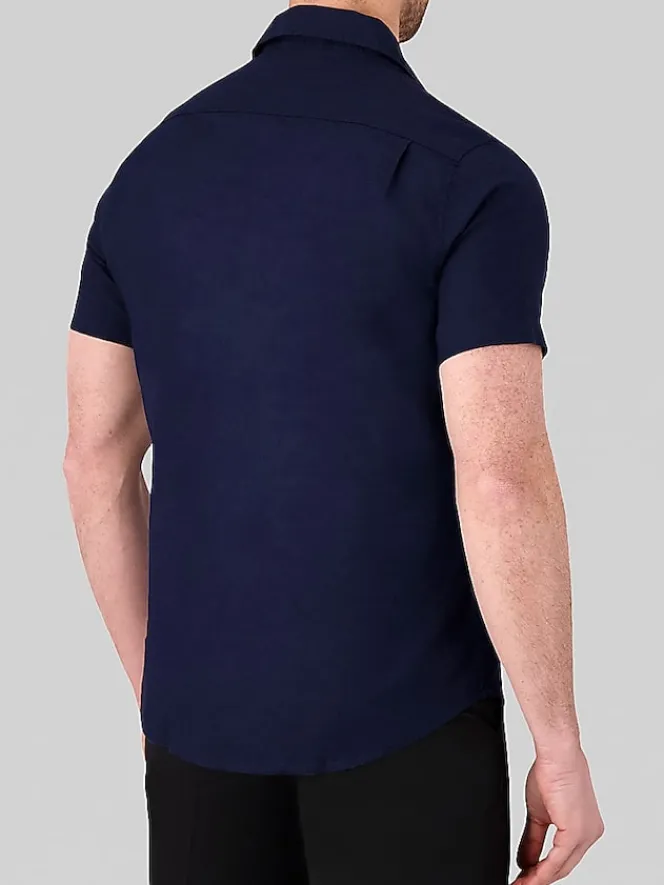 Button Up Shirts|Casual Shirts-Report Collection Modern Fit Solid Linen Blend Button Up Shirt Light Blue