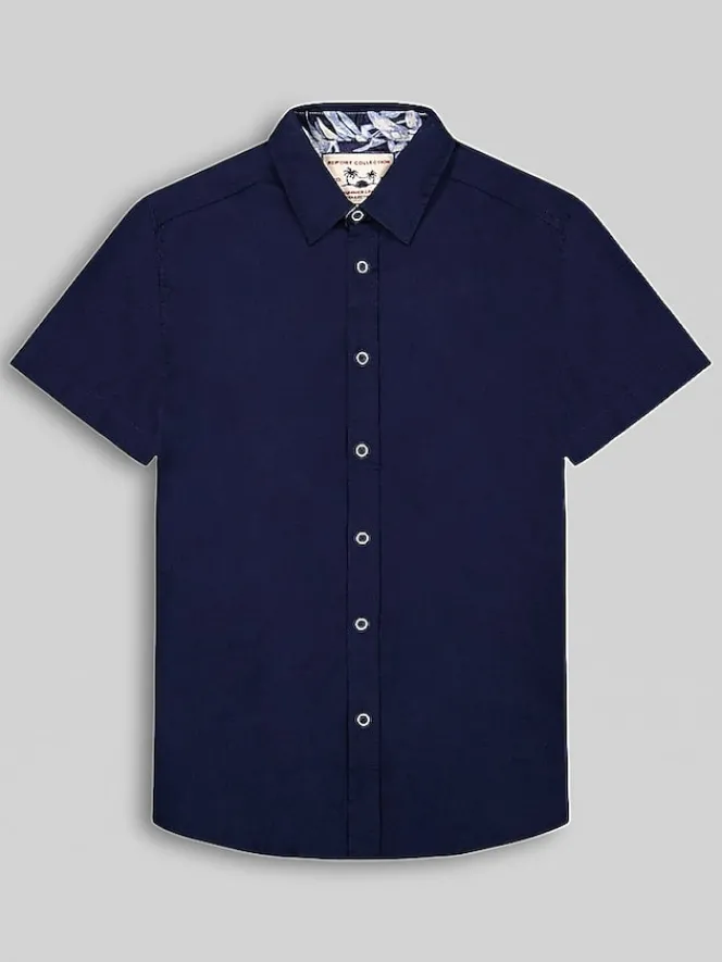 Button Up Shirts|Casual Shirts-Report Collection Modern Fit Solid Linen Blend Button Up Shirt Light Blue