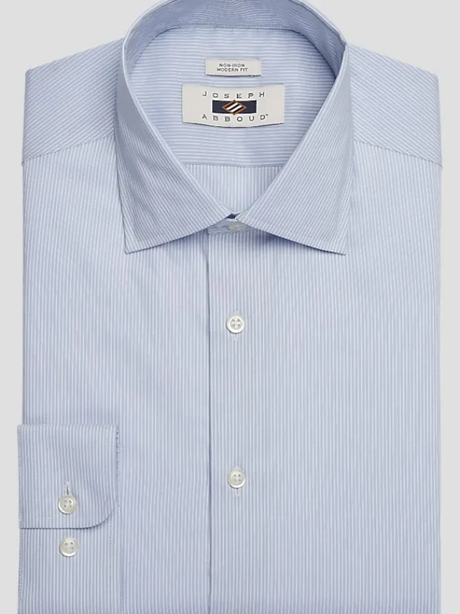 Patterned Dress Shirts|Designer Dress Shirts-Joseph Abboud Modern Fit Spread Collar Dobby Stripe Dress Shirt Light Blue Check