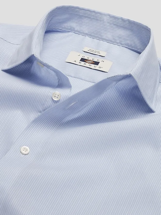 Patterned Dress Shirts|Designer Dress Shirts-Joseph Abboud Modern Fit Spread Collar Dobby Stripe Dress Shirt Light Blue Check