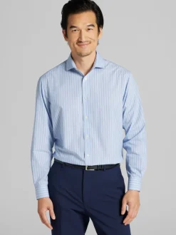 Dress Shirts-Wilke-Rodriguez Modern Fit Stripe Dress Shirt Blue