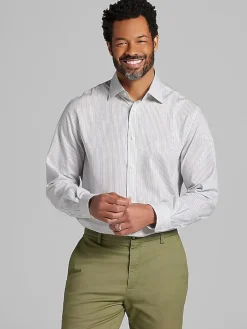 Designer Dress Shirts|Dress Shirts-Joseph Abboud Modern Fit Stripe Dress Shirt Grey/Navy