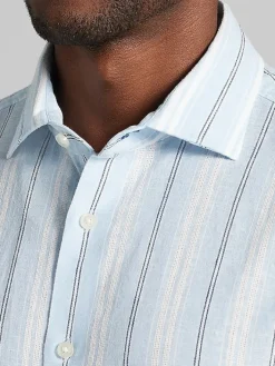 Button Up Shirts|Casual Shirts-Joseph Abboud Modern Fit Stripe Linen Blend Button Up Shirt Light Blue