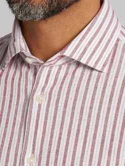 Button Up Shirts|Casual Shirts-Joseph Abboud Modern Fit Stripe Linen Blend Button Up Shirt Red