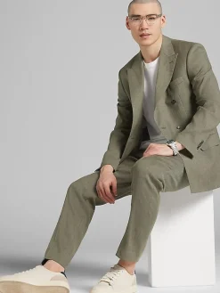 3-piece Suits|Suit Separates-Joseph Abboud Modern Fit Suit Linen Blend Jacket Olive