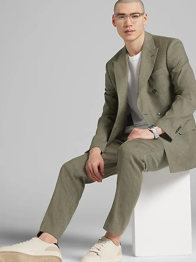 3-piece Suits|Suit Separates-Joseph Abboud Modern Fit Suit Linen Blend Jacket Olive