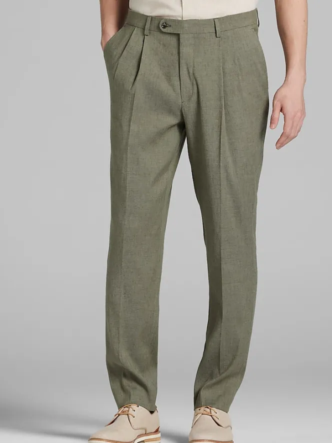 Big & Tall Pants|Big & Tall Suits-Joseph Abboud Modern Fit Suit Linen Blend Pants Olive