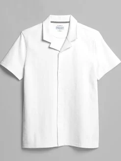 Button Up Shirts-Joseph Abboud Modern Fit Terry Camp Shirt White