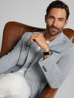 Sport Coats|Sport Coats-Joseph Abboud Modern Fit Tic Knit Sport Coat Blue Tic