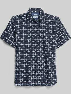 Button Up Shirts-Joseph Abboud Modern Fit Tie Dye Dot Short Sleeve Button Up Shirt Blue/Navy
