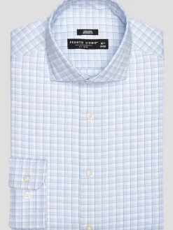 Patterned Dress Shirts|Dress Shirts-Pronto Uomo Modern Fit Tonal Plaid Spread Collar Dress Shirt Blue