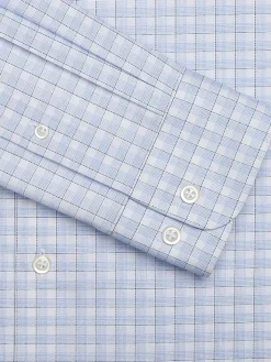 Patterned Dress Shirts|Dress Shirts-Pronto Uomo Modern Fit Tonal Plaid Spread Collar Dress Shirt Blue