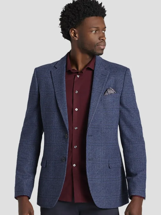 Sport Coats|Sport Coats-Nautica Modern Fit Tweed Plaid Sport Coat Blue Plaid