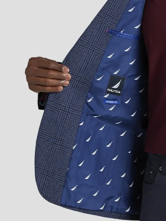 Sport Coats|Sport Coats-Nautica Modern Fit Tweed Plaid Sport Coat Blue Plaid