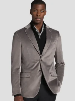 Dinner Jackets-Joseph Abboud Modern Fit Velvet Dinner Jacket Gray Velvet