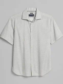 Button Up Shirts-Joseph Abboud Modern Fit Wave Camp Shirt Green