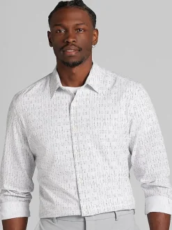 Button Up Shirts|Long Sleeve Button Up Shirts-Pronto Uomo Modern Fit 4-Way Stretch Button Up Shirt Grey