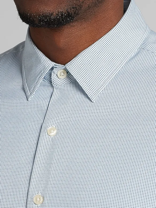 Button Up Shirts|Long Sleeve Button Up Shirts-Pronto Uomo Modern Fit 4-Way Stretch Diamond Button Up Shirt Blue