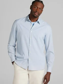 Button Up Shirts|Long Sleeve Button Up Shirts-Pronto Uomo Modern Fit 4-Way Stretch Diamond Button Up Shirt Blue