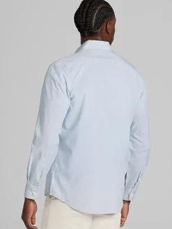 Button Up Shirts|Long Sleeve Button Up Shirts-Pronto Uomo Modern Fit 4-Way Stretch Diamond Button Up Shirt Blue