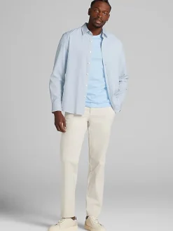 Button Up Shirts|Long Sleeve Button Up Shirts-Pronto Uomo Modern Fit 4-Way Stretch Diamond Button Up Shirt Blue