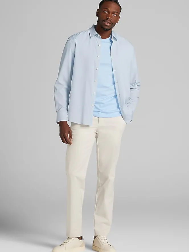 Button Up Shirts|Long Sleeve Button Up Shirts-Pronto Uomo Modern Fit 4-Way Stretch Diamond Button Up Shirt Blue