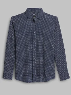 Button Up Shirts|Casual Shirts-Awearness Kenneth Cole Modern Fit 4-Way Stretch Mini Square Dot Button Up Shirt Navy