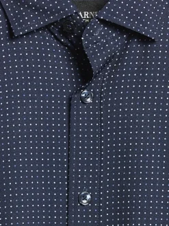 Button Up Shirts|Casual Shirts-Awearness Kenneth Cole Modern Fit 4-Way Stretch Mini Square Dot Button Up Shirt Navy