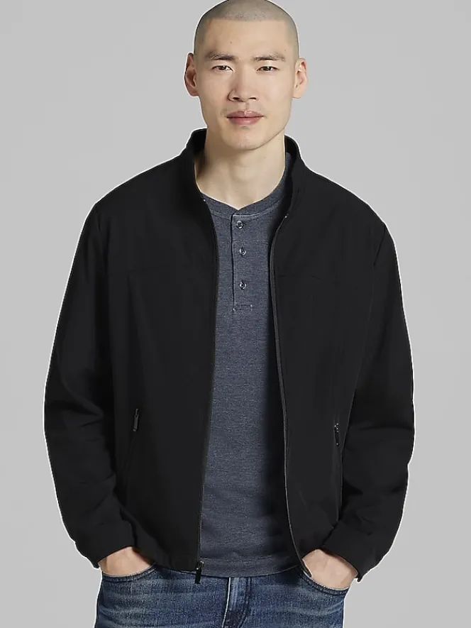 Outerwear-Awearness Kenneth Cole Modern Fit Windbreaker Jacket Black