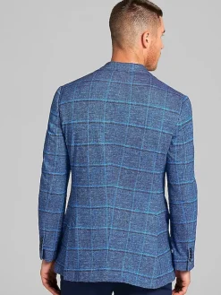 Sport Coats|Sport Coats-Joseph Abboud Modern Fit Windowpane Knit Sport Coat Navy Windowpane