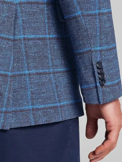 Sport Coats|Sport Coats-Joseph Abboud Modern Fit Windowpane Knit Sport Coat Navy Windowpane