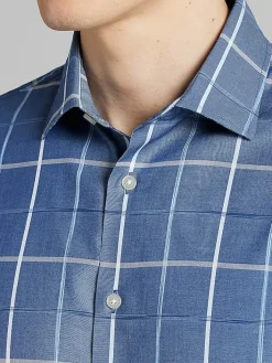 Button Up Shirts|Casual Shirts-Joseph Abboud Modern Fit Windowpane Plaid Button Up Shirt Blue