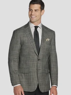 Sport Coats|Sport Coats-Awearness Kenneth Cole Modern Fit Windowpane Plaid Sport Coat Olive Plaid