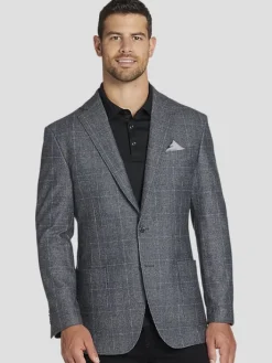 Sport Coats|Sport Coats-Joseph Abboud Modern Fit Windowpane Plaid Sport Coat Grey Plaid