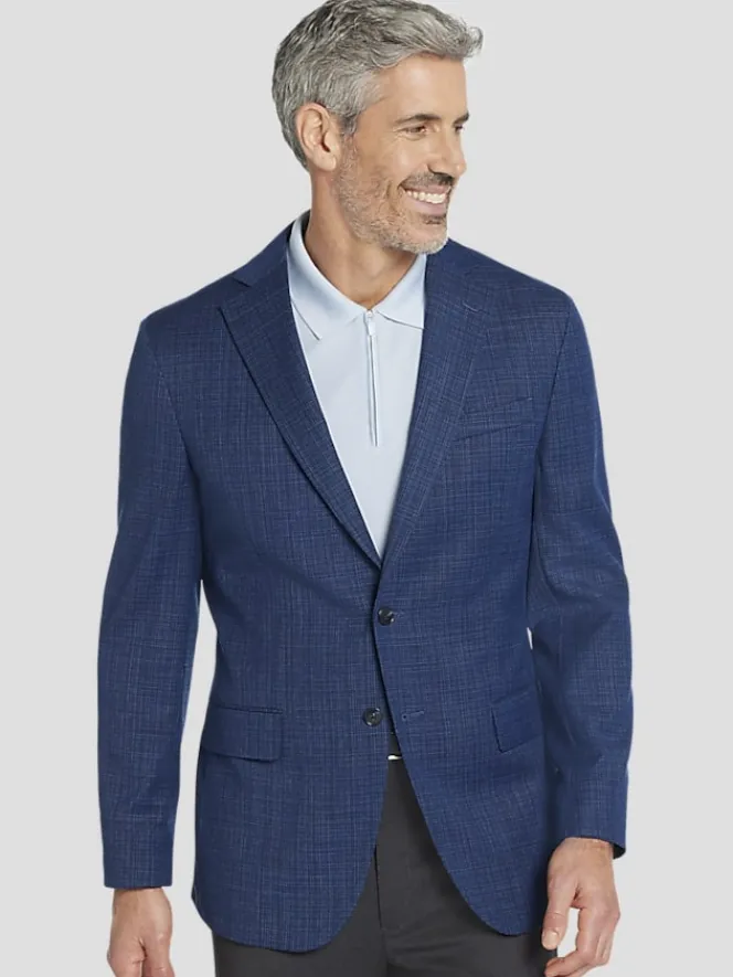 Sport Coats|Sport Coats-Awearness Kenneth Cole Modern Fit Wool Blend Check Sport Coat Blue Check